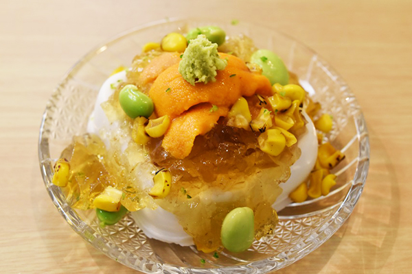 第13回　旬の野菜を使ったおもてなしのメニュー①　角濱ごまとうふ総本舗を使った「夏野菜とウニのごま豆腐」ほか