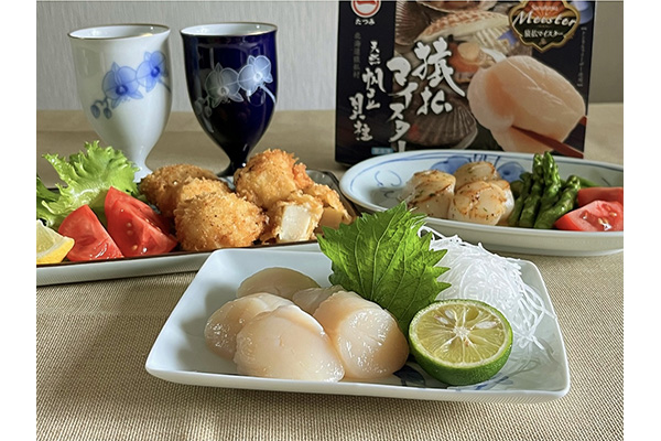 日本最北端の海が育んだ絶品の味、猿払産ホタテ貝柱。ギュッと締まった身がたまらない！