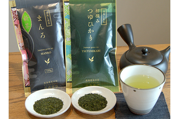 まろやかな旨みとコクのある味わい。長年の火入れ技術から生まれる深蒸し煎茶「まんろ」と「初摘み つゆひかり」