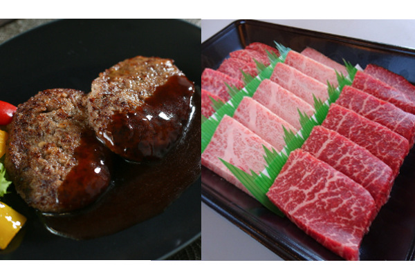 さらりと溶ける脂の甘みに感動！店主が自ら厳選する新潟村上牛100%の「ステーキハンバーグ」と「焼肉 おまかせ三種盛セット」