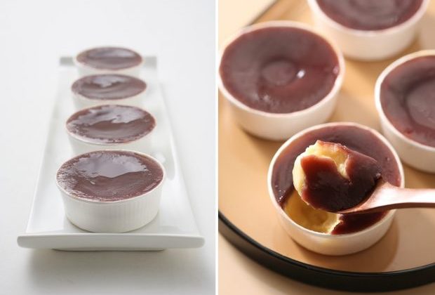 まるでプリン！　表面の紫芋を使ったペーストが、内側のとろりとなめらかな食感を保ち、レアチーズケーキのような食べごたえに。