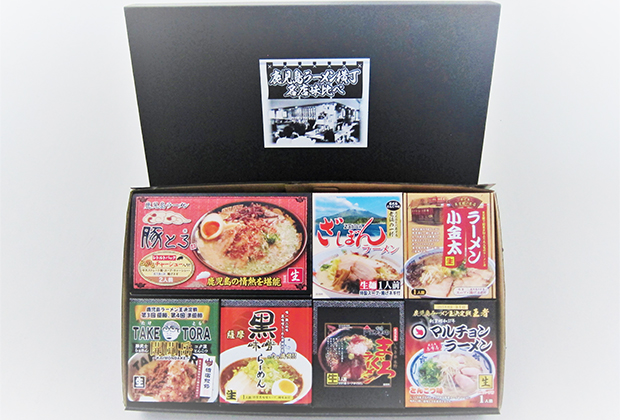 鹿児島ラーメンの名店の味を詰め合わせたのが、「炎の7番勝負セット」（イシマル食品）。スタンダードから個性派まで、旨い！　鹿児島ラーメンを存分に楽しめます。