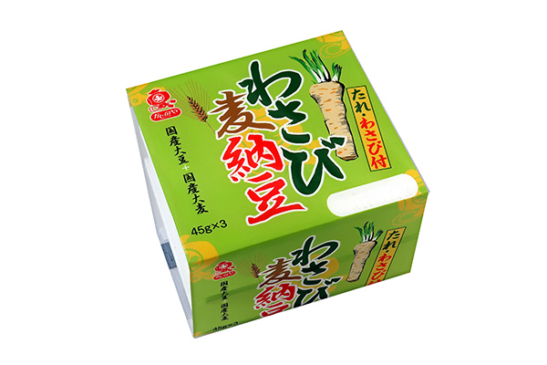 「わさび麦納豆 M3」（45g × 3【しょうゆタレ・わさび付】）